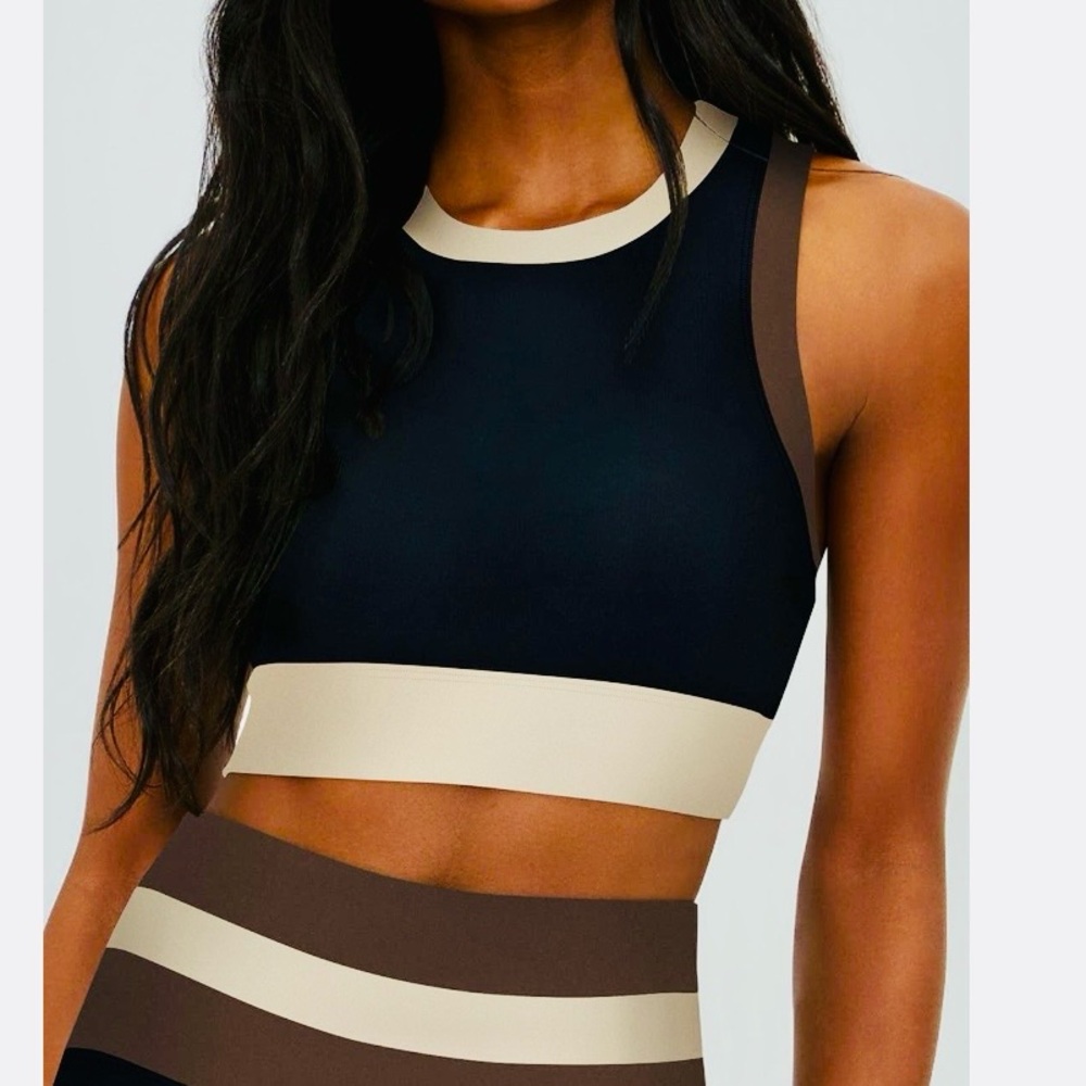 Beach Riot Black, Brown & Cream Colorblock Sports Bra